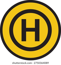 Yellow heliport sign. vector illustration