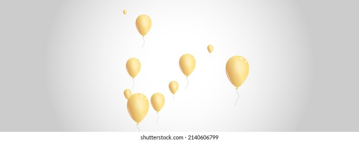 Yellow Helium Background Gray Vector. Ballon Latex Illustration. Gold Gift Baloon. Air Glossy Design.