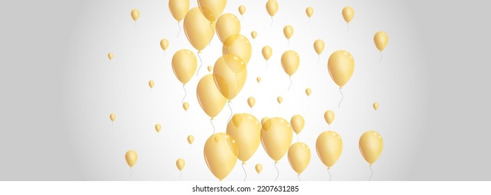 Yellow Helium Background Gray Vector. Confetti Anniversary Frame. Gold Wedding Toy. Air Falling Illustration.