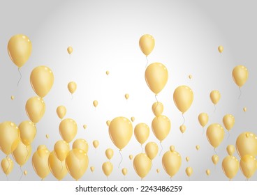 Yellow Helium Background Gray Vector. Air Jubilee Design. Gold Anniversary Ballon. Surprise Glossy Template.