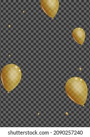 Yellow Helium Background Transparent Vector. Baloon Present Card. Golden Glitter Confetti. Air Fest Frame.