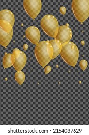 Yellow Helium Background Transparent Vector. Toy Party Frame. Golden Entertainment Balloon. Ballon Abstract Card.