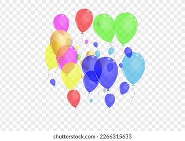 Yellow Helium Background Transparent Vector. Air Present Banner. Purple Entertainment. Blue Confetti. Balloon Inflatable Card.
