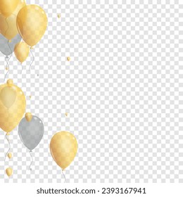 Yellow Helium Background Transparent Vector. Baloon Anniversary Illustration. Gray Concept Surprise. Ballon Wedding Template.