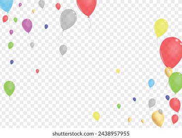 Yellow Helium Background Transparent Vector. Ballon Rainbow Template. Red Graphic. Colorful Surprise. Confetti Fly Card.