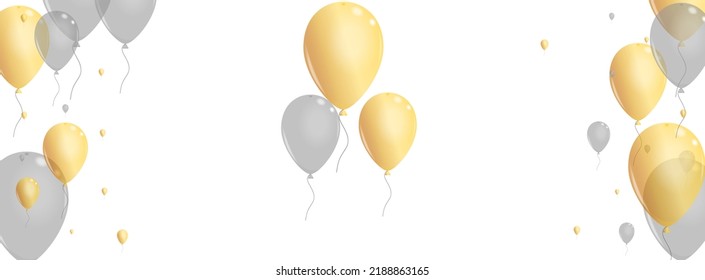 Yellow Helium Background White Vector. Balloon Event Banner. Gray Graphic Toy. Surprise Entertainment Background.
