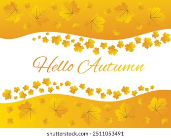 Yellow Hello Autumn Maple Leaves Border Frame. Seasonal nature inspired vector illustration