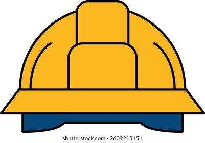 A yellow helmet with a blue stripe. The helmet is a symbol of safety and protection. It is a simple design that conveys a strong message
