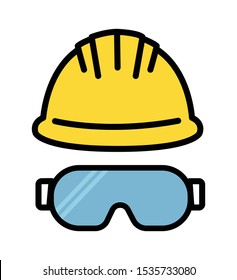 Yellow helmet glasses icon vector illustration isolated