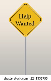 A Yellow Help wanted road sign on  light background