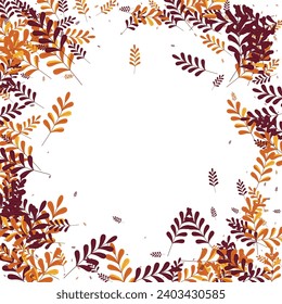 Yellow Herb Background White Vector. Plant School Texture. Brown Leaves. Gold Leaf Label. Decor Design.