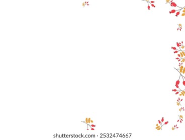 Yellow Herb Background White Vector. Foliage Floral Template. Burgundy Leaf Collection. Decoration Card. Berries Art.