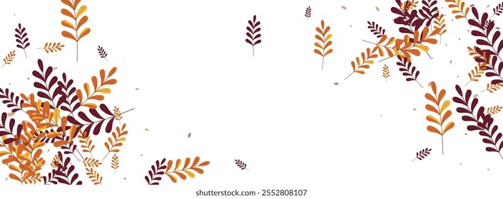 Yellow Herb Background White Vector. Leaves Rowan Set. Red Plant. Green Leaf Nature. Gradation Texture.