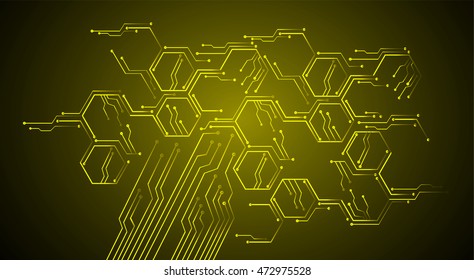 yellow hexagon abstract cyber future technology concept background, illustration, circuit board, binary code