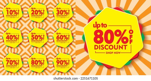 Yellow Hexagon Special Offer, Sale Banner, Coupons, and Off Discount Set Vector Illustration