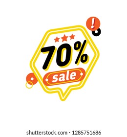 Yellow hexagon speech balloon offering 70% discount during sale in store