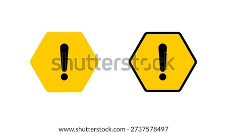Yellow hexagon warning icon. Exclamation alert symbol. Caution notification mark and hazard sign