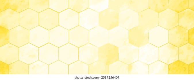 Yellow hexagonal background watercolor texture. The background is bright and cheerful, soft yellow hue. Background is artistic. Minimal marble texture with hexagon pattern background vector