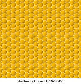 Yellow hexagonal realistic honeycomb seamless texture.