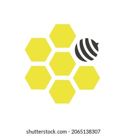 Gelbe Hexagons in Form einer Blume. Honigwabenbäume und Bienen. Vektorgrafik, minimaler, minimaler Farbcartoon-Design, einzeln auf weißem Hintergrund, EPS10.