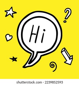 Yellow Hi speech bubble icon symbol. Web design. Sticker design.
