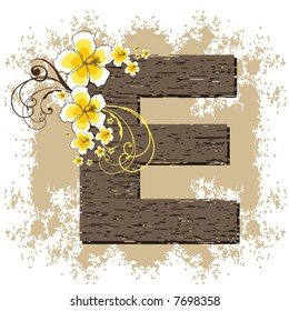 yellow hibiscus grunge vintage alphabet E (vector)