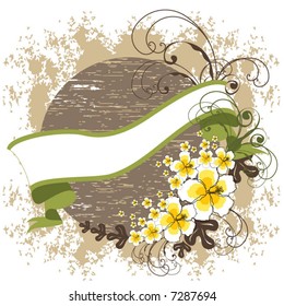 yellow hibiscus swirls, banner and vintage background (vector) - blank for your own text