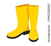 Yellow high clean rubber boots. Gardening, autumn. Flat style. Isolated on a white background.
