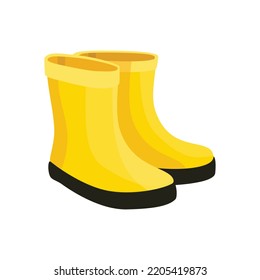 Yellow high clean rubber boots isolated on white background. Gardening, autumn. Flat style. Vector illustration