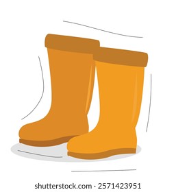 Yellow high clean rubber boots. Gardening, autumn. Shoes for rainy weather.