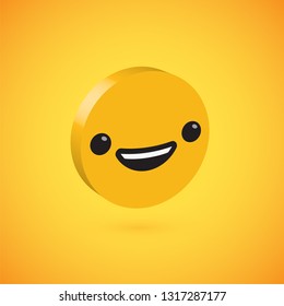 Yellow high detailed 3D disc emoticon, vector illustration