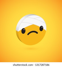 Yellow high detailed 3D disc emoticon, vector illustration