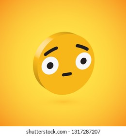 Yellow high detailed 3D disc emoticon, vector illustration