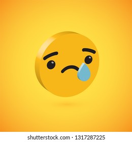 Yellow high detailed 3D disc emoticon, vector illustration