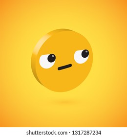Yellow high detailed 3D disc emoticon, vector illustration