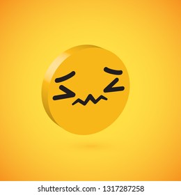 Yellow high detailed 3D disc emoticon, vector illustration