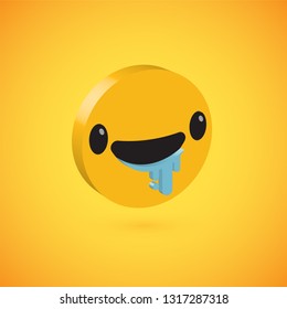 Yellow high detailed 3D disc emoticon, vector illustration