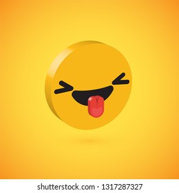 Yellow high detailed 3D disc emoticon, vector illustration