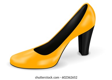 Yellow high heel. Woman shoe. Vector 3d illustration