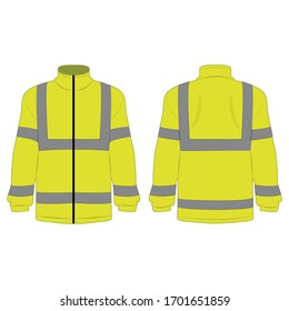 yellow high visibility fleece outdoor jacket isolated vector on the white background
