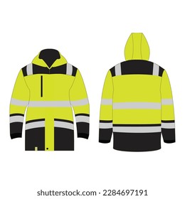 Yellow high visibility outdoor workwear jacket isolated vector on the white background