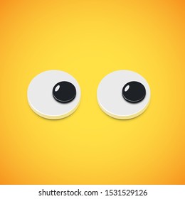 Yellow high-detailed emoticon eyes looking right, vector illustration