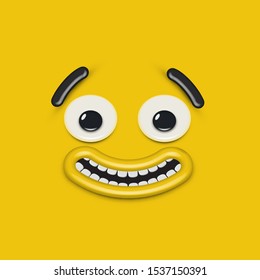 Yellow high-detailed emoticon face, vector illustration