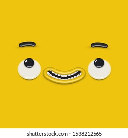 Yellow high-detailed emoticon face, vector illustration