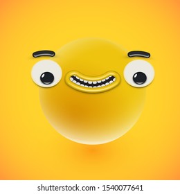 Yellow high-detailed emoticon face, vector illustration