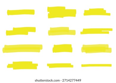 Elemento de diseño de Ilustración vectorial de líneas de pincel de resaltado amarillo