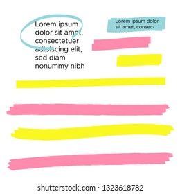 Yellow highlight marker lines. Brush pen underline. Yellow watercolor hand drawn highlight 
