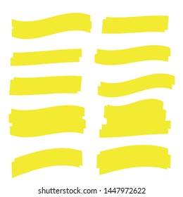 Yellow highlight marker lines. Brush pen underline. Yellow watercolor hand drawn highlight