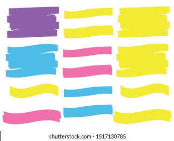 Yellow highlight marker lines. Brush pen underline. Yellow watercolor hand drawn highlight
