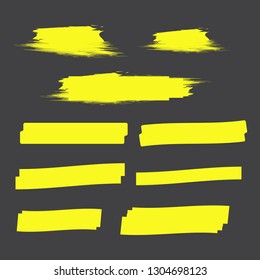 Yellow highlight marker lines. Highlighter strokes vector. Marker marks